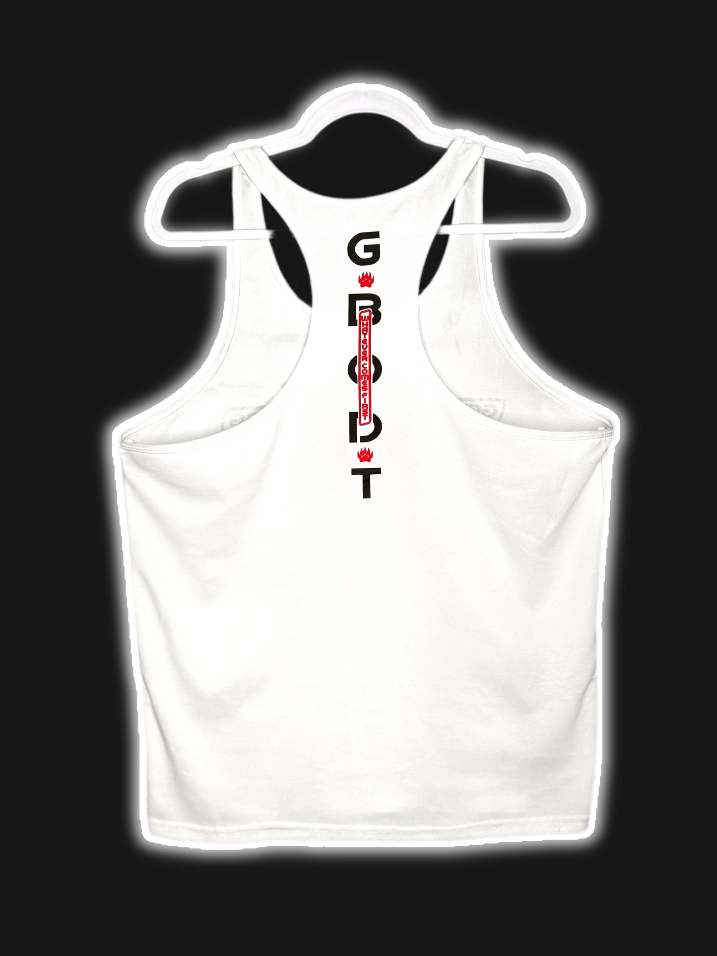 White/3D red “gamer” GBODT workout racerback tank