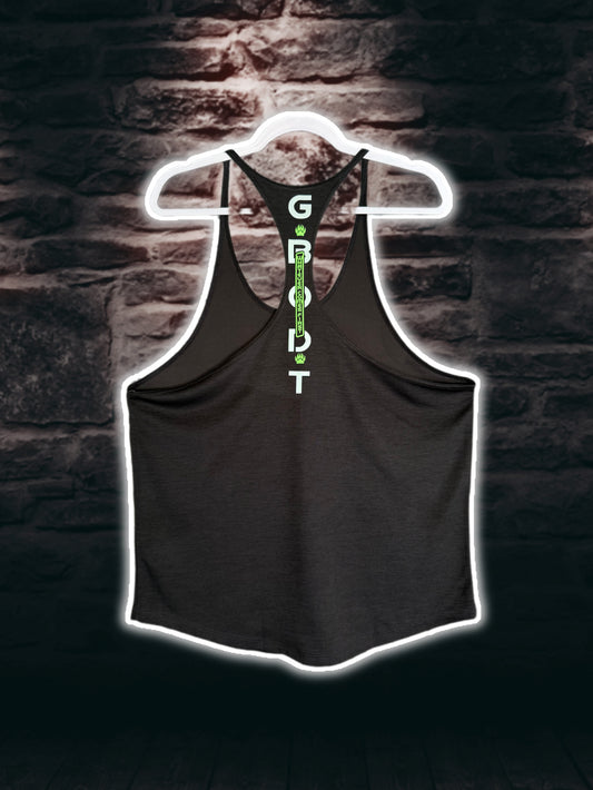 Black with reflective and 3D glow-in-the-dark neon “gamer” GBODT workout stringer
